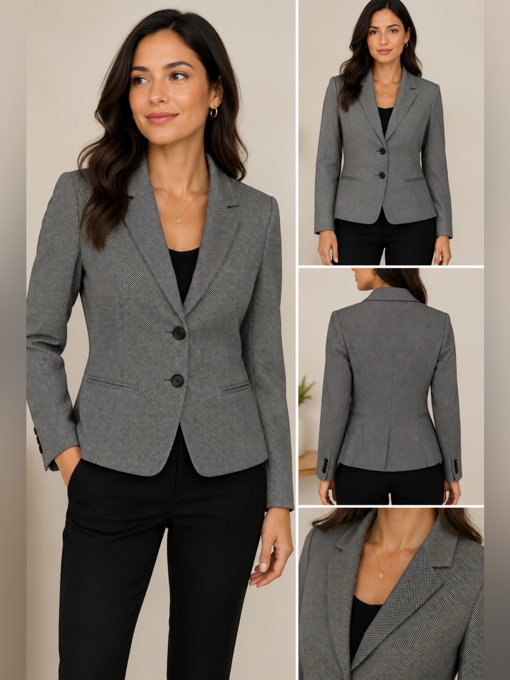 Ann Taylor Petite Black White Textured Peplum Blazer Size 2P